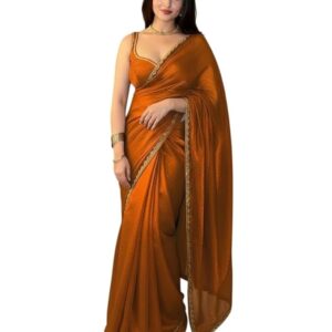 aika creation women's chiffon solid saree fendy chiffon orange