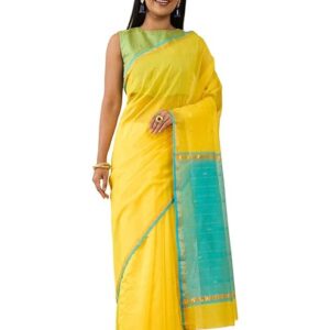 vj fashion women's striped pattern cotton silk saree with 6 yards length and unstitched blouse piece