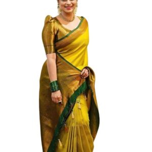 vj fashion women's striped pattern cotton silk saree with 6 yards length and unstitched blouse piece