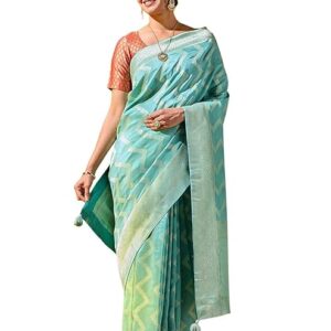 vj fashion women's striped pattern cotton silk saree with 6 yards length and unstitched blouse piece