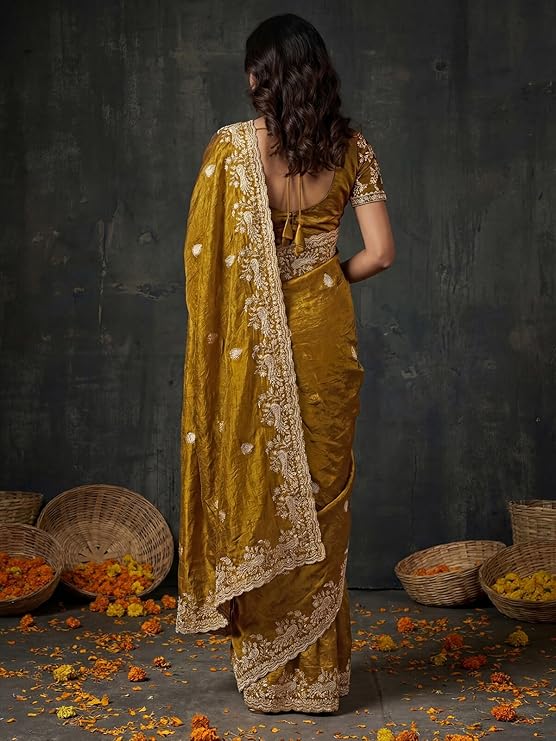 siril women's tissue silk scalloped border embroidery saree with unstitched blouse piece siril women's tissue silk scalloped border embroidery saree with unstitched blouse piece