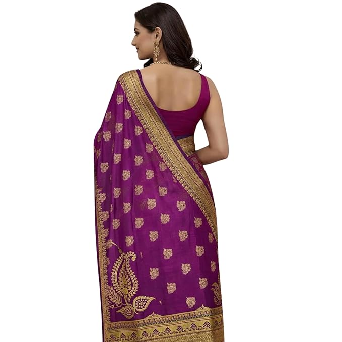 Women Traditional Banarasi Silk Saree | Rich Zari Border | Wedding - Image 3