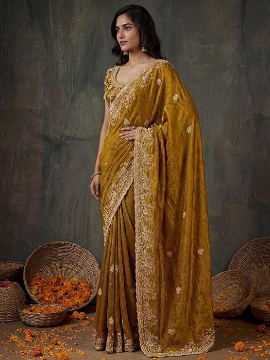 siril women's tissue silk scalloped border embroidery saree with unstitched blouse piece siril women's tissue silk scalloped border embroidery saree with unstitched blouse piece