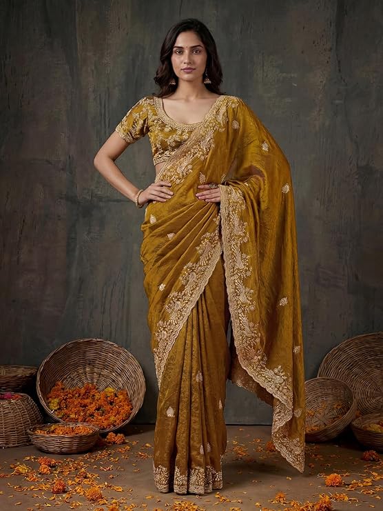 siril women's tissue silk scalloped border embroidery saree with unstitched blouse piece siril women's tissue silk scalloped border embroidery saree with unstitched blouse piece