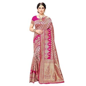 vj fashion women's striped pattern cotton silk saree with 6 yards length and unstitched blouse piece