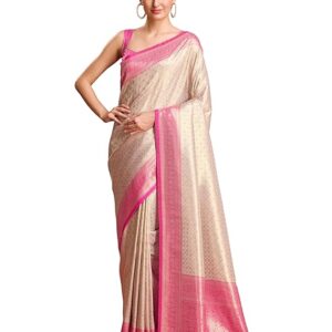 monjolika fashion women's kanjivaram silk mesmerizing saree for every celebrations comes with unstitched blouse piece