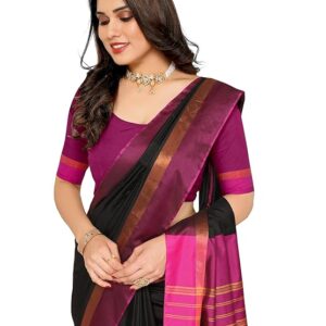 vj fashion women's striped pattern cotton silk saree with 6 yards length and unstitched blouse piece