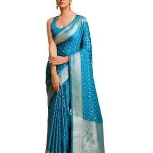 monjolika fashion women's blushing banarasi silk saree zari woven work enhanced elegance comes with unstitched blouse piece
