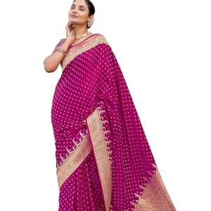 manohari women's trendy banarasi satin silk woven saree with heavy jacquard work, elegant design, silk saree with maching lace border unstitched blouse piece for weddings & festive occasions