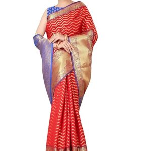 enthone women's woven banarasi silk saree with blouse piece