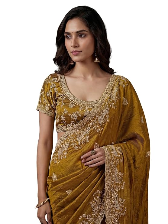 siril women's tissue silk scalloped border embroidery saree with unstitched blouse piece siril women's tissue silk scalloped border embroidery saree with unstitched blouse piece